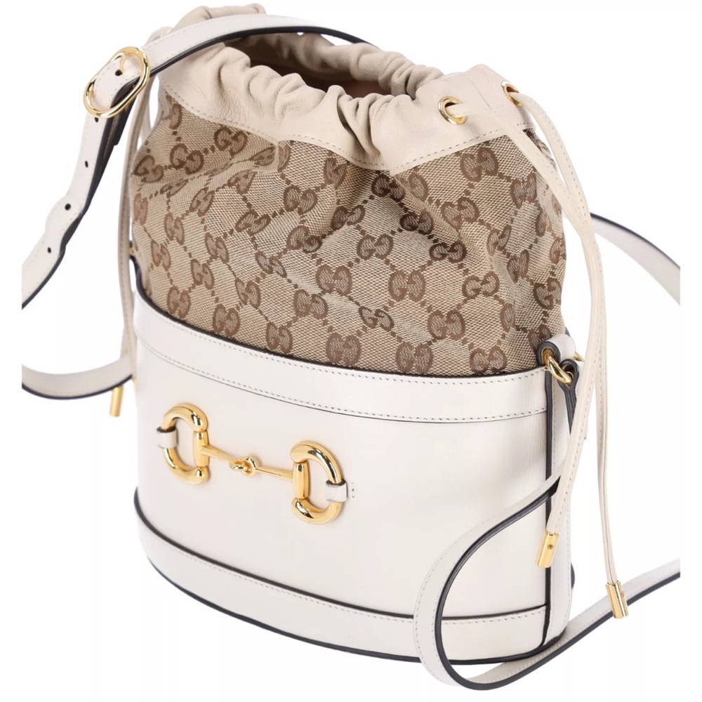 Gucci Horsebit 1955 Bucket Bag GG Canvas Leather Ivory Ebony - Picture 10 of 11